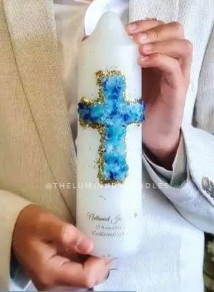 Baptism and Holy Communion Custom Candles - Crystal Candy Cross