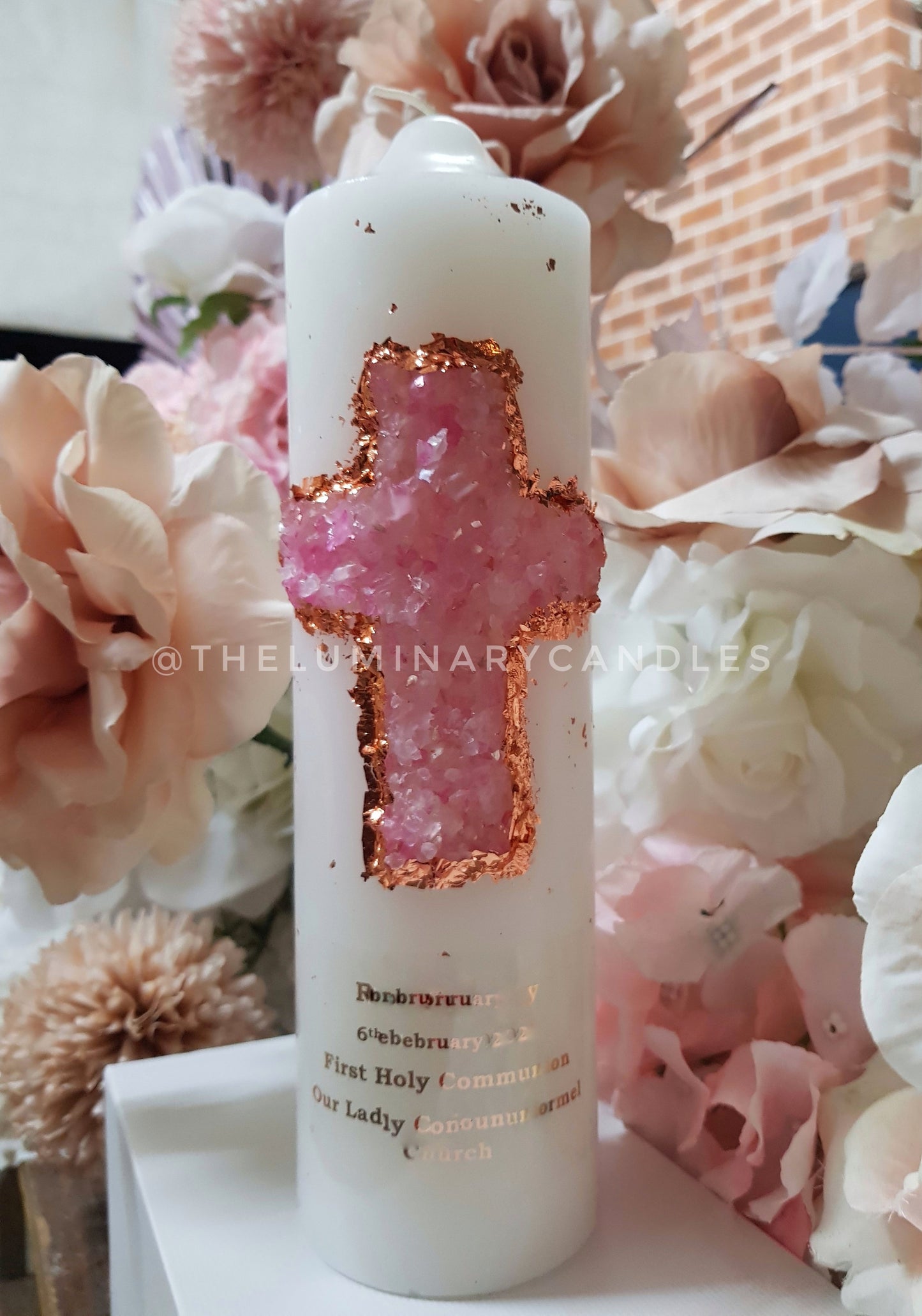 Baptism and Holy Communion Custom Candles - Crystal Candy Cross